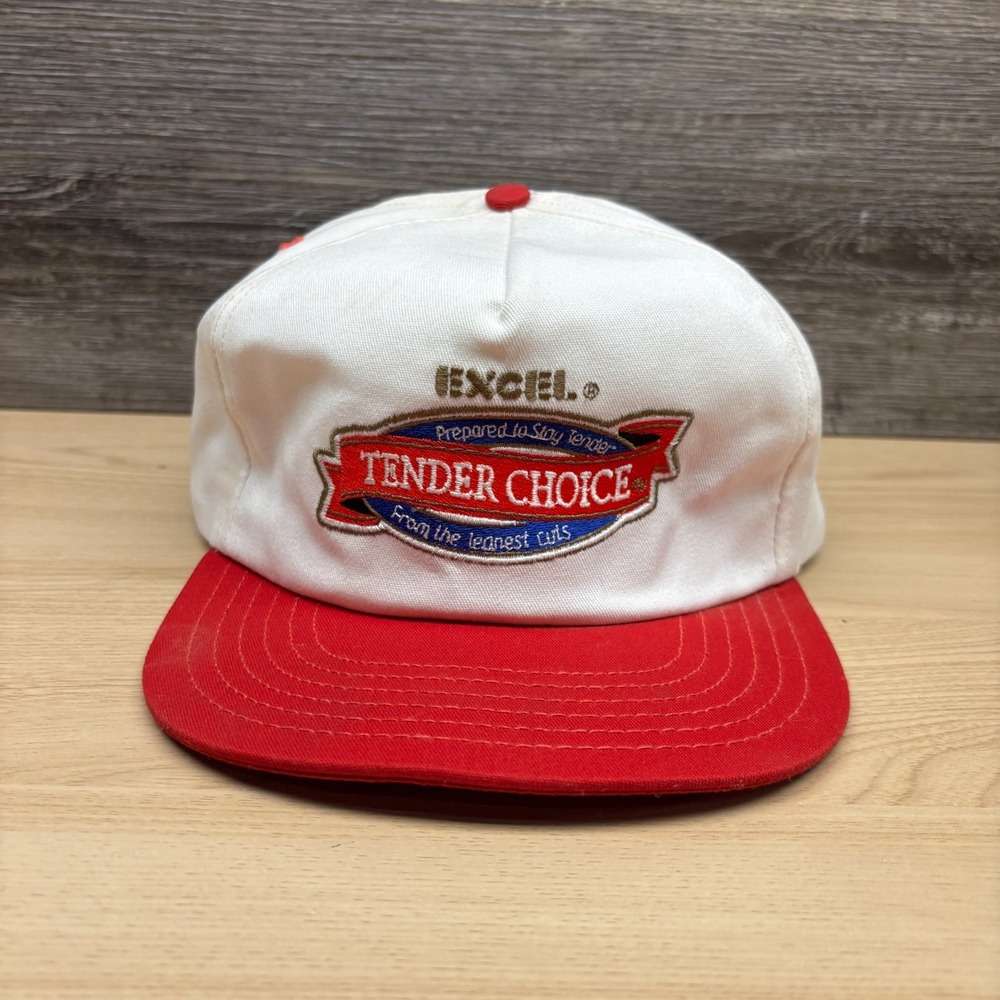 Vintage Excel Tender Choice Hat Cap Strap Back White Red Meat Advertising Promo